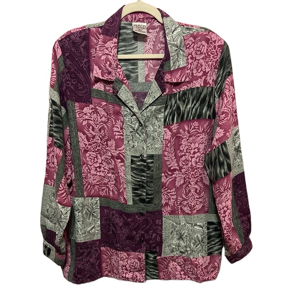Vintage Allison Daley Pink Purple Boxy Button Down Shirt. Size 18W